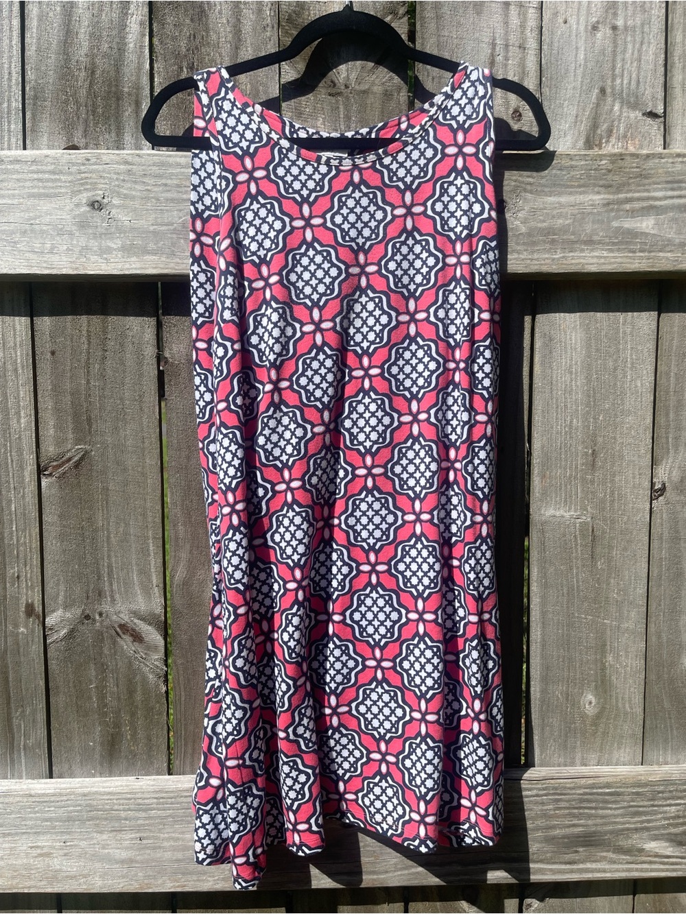 crown & ivy Pink and Navy Geometric Sleeveless Dress Sz S